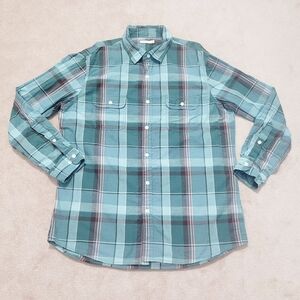NEW Sonoma Men’s Plaid Long Sleeve Button-Down Shirt XL 100% Cotton Casual Green